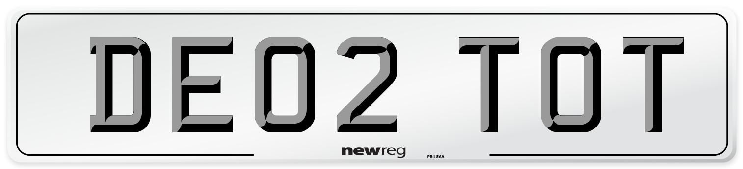 DE02 TOT Number Plate from New Reg
